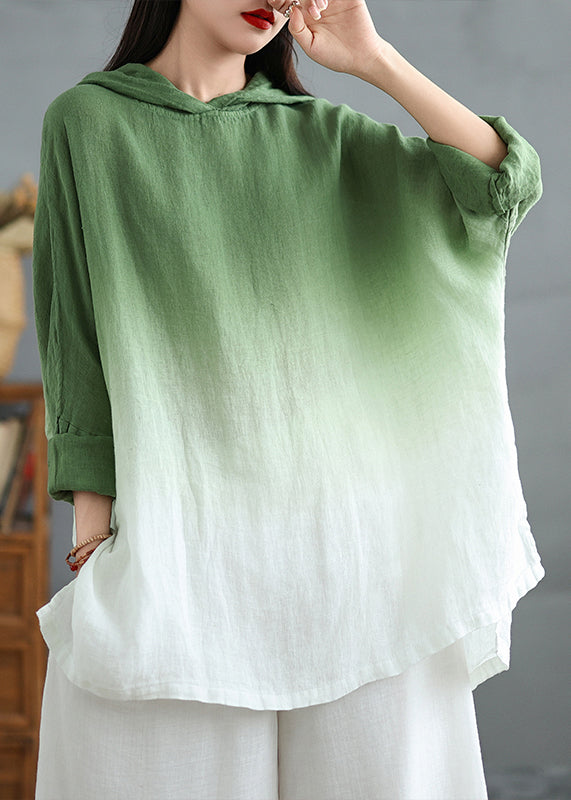Boutique Gradient Green Oversized Cotton Hooded Tops Spring TM041