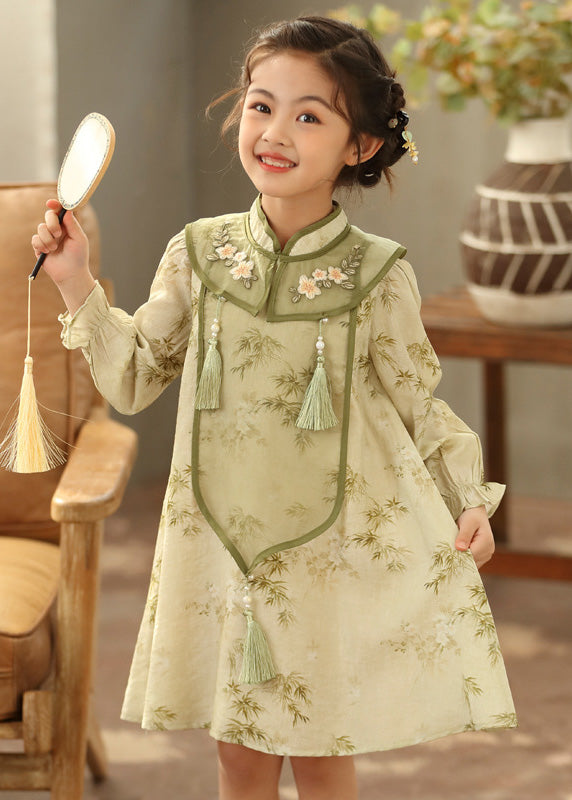 Girls Boutique Dress Sleeve Green Maxi Tassel Lantern