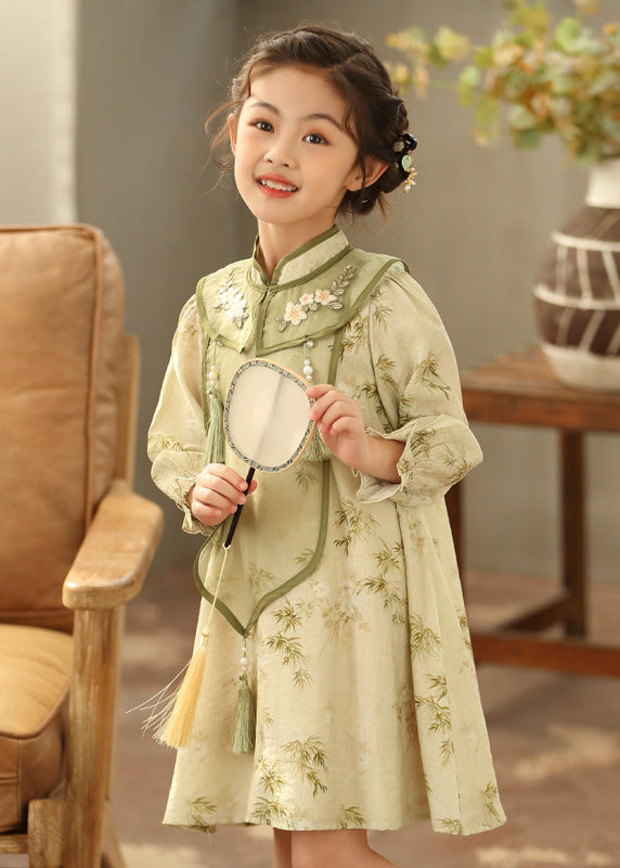 Girls Boutique Dress Sleeve Green Maxi Tassel Lantern