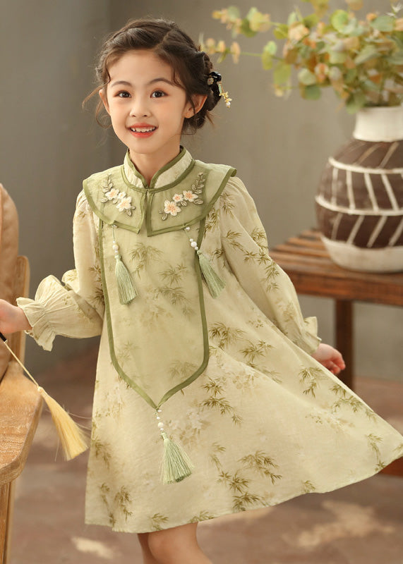 Girls Boutique Dress Sleeve Green Maxi Tassel Lantern