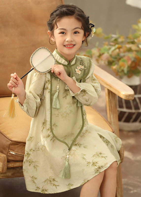 Girls Boutique Dress Sleeve Green Maxi Tassel Lantern