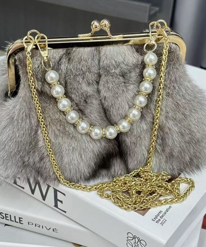 Fluffy Fuzzy Boutique Fur Linked Bag Messenger Chain Grey