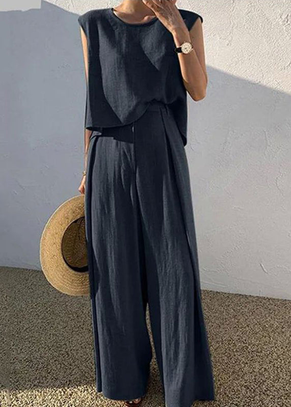 Shirt Khaki Pieces And T Wide Leg Boutique O-Neck Two Pants Set