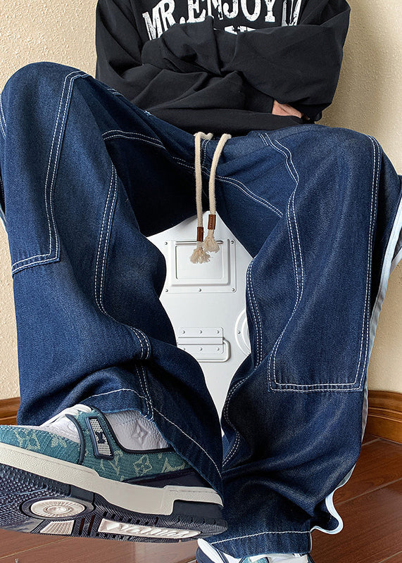 Denim Apparel Boutique Patchwork Men Spring Pants Oversized Navy