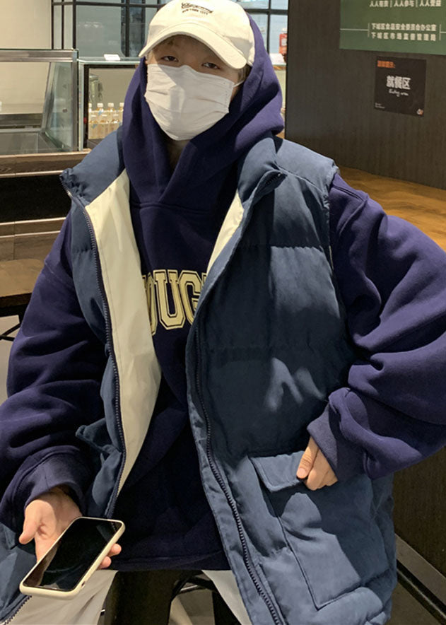 Boutique Navy Oversized Pockets Fine Cotton Filled Men Parkas Winter TK019