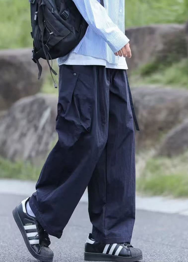 Solid Navy Lace Men Pants Pockets Boutique Up Cotton Summer