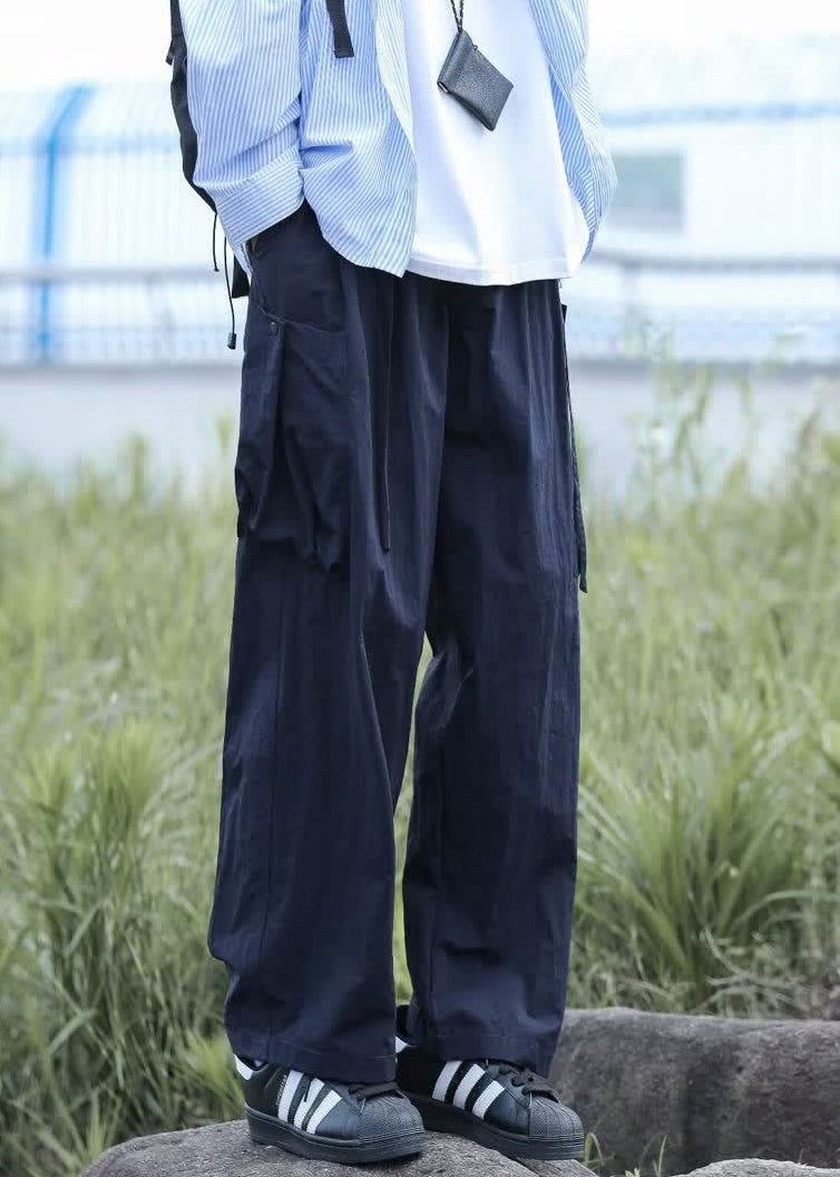 Solid Navy Lace Men Pants Pockets Boutique Up Cotton Summer