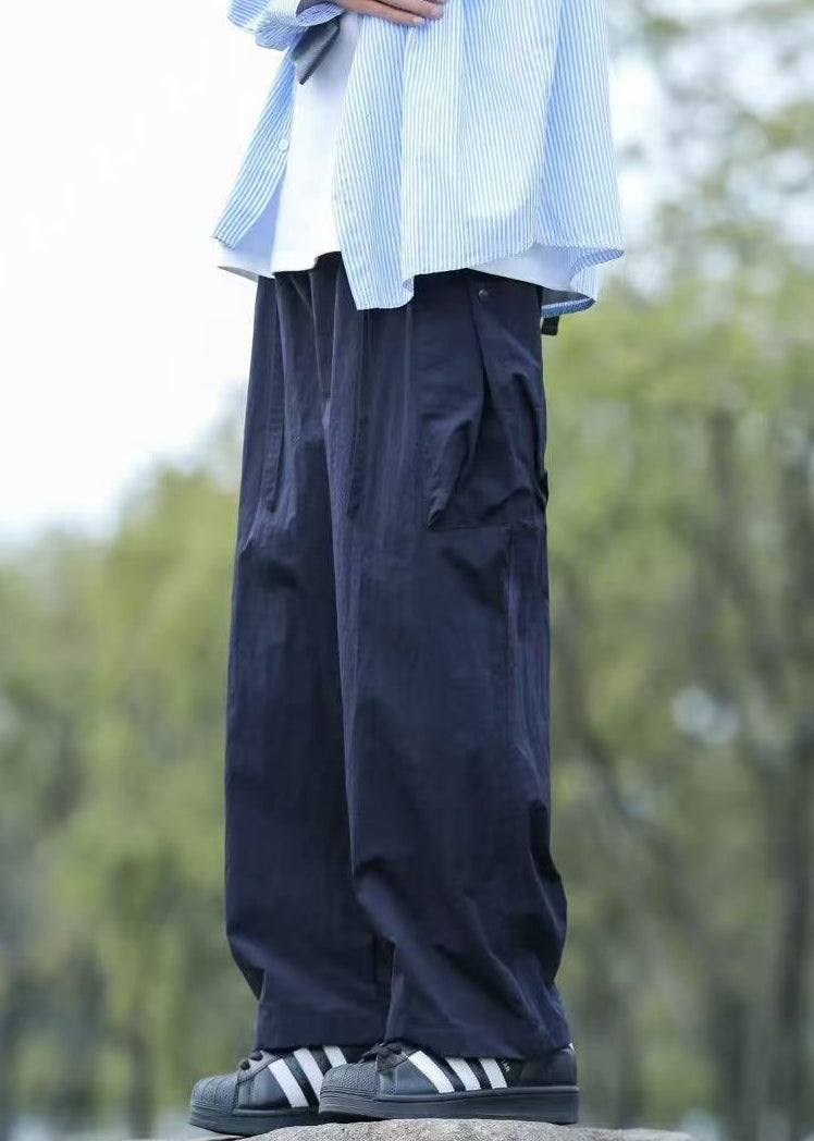 Solid Navy Lace Men Pants Pockets Boutique Up Cotton Summer