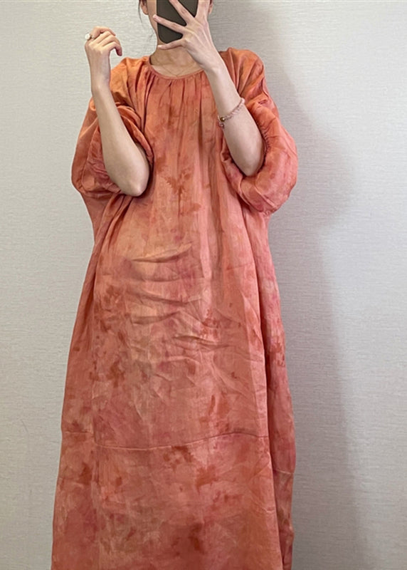 Boutique Robe longue orange à col rond et manches longues UU040