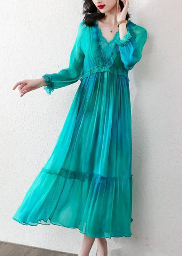 Boutique Peacock Blue Ruffled Exra Large Hem Chiffon Beach Dress Spring Ada Fashion