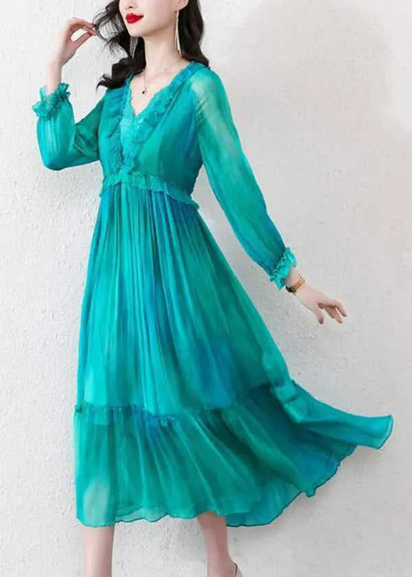 Boutique Peacock Blue Ruffled Exra Large Hem Chiffon Beach Dress Spring Ada Fashion