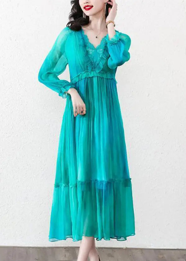 Boutique Peacock Blue Ruffled Exra Large Hem Chiffon Beach Dress Spring Ada Fashion