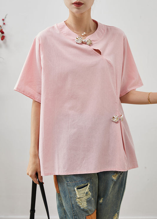 Boutique Rosa Chinesischen Knopf Baumwolle Hemd Tops Sommer AP1075