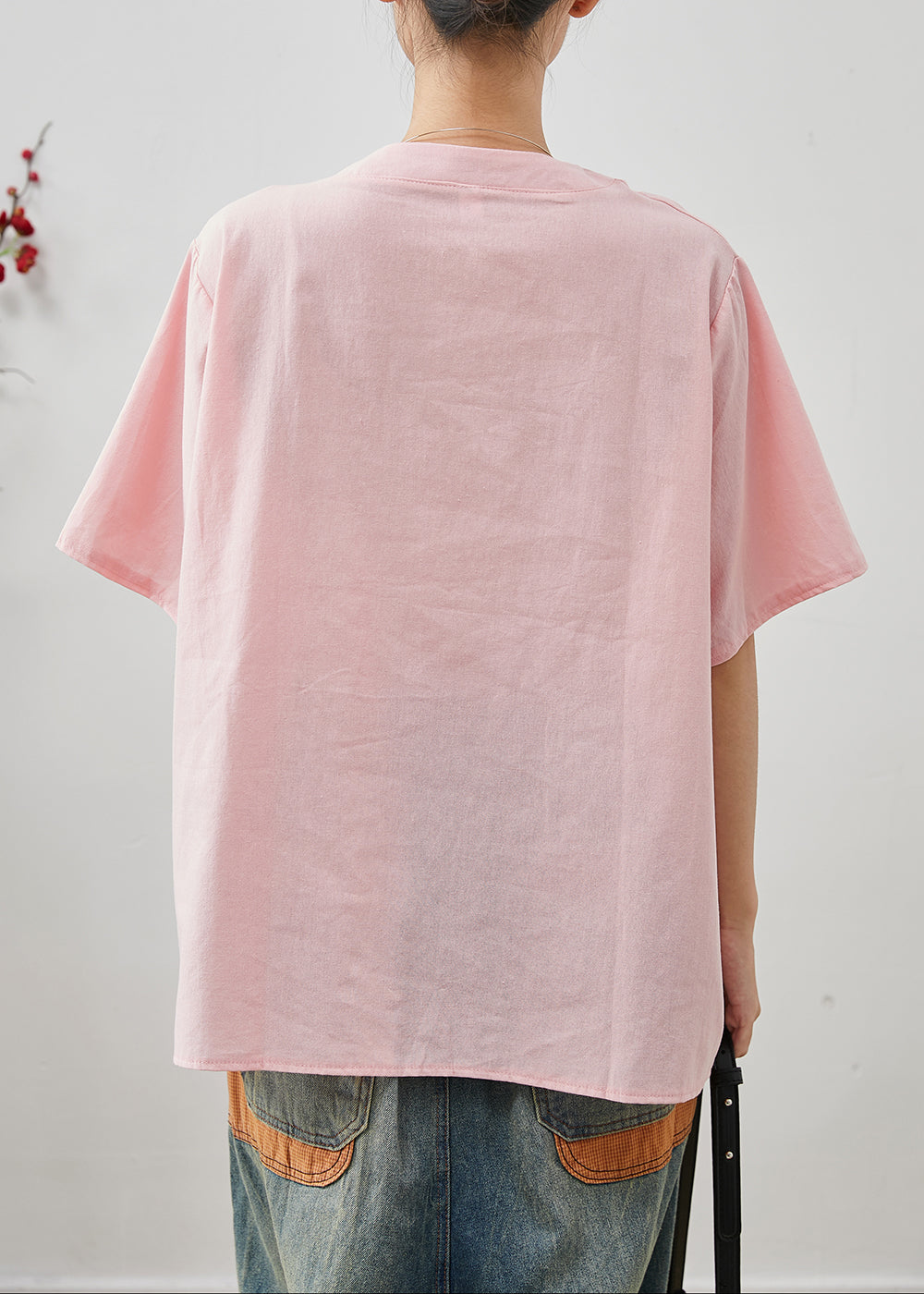 Boutique Rosa Chinesischen Knopf Baumwolle Hemd Tops Sommer AP1075