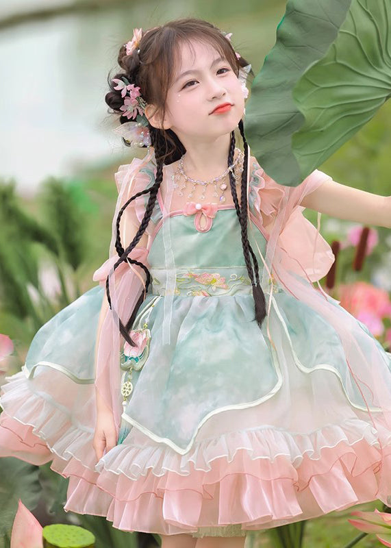 Boutique Mid Pink Embroideried Dress Ruffled Tulle Kids Patchwork