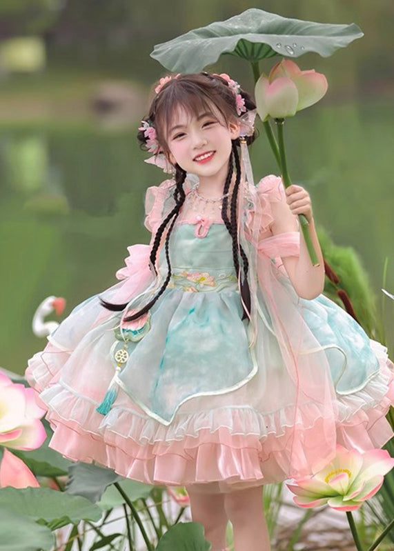 Boutique Mid Pink Embroideried Dress Ruffled Tulle Kids Patchwork