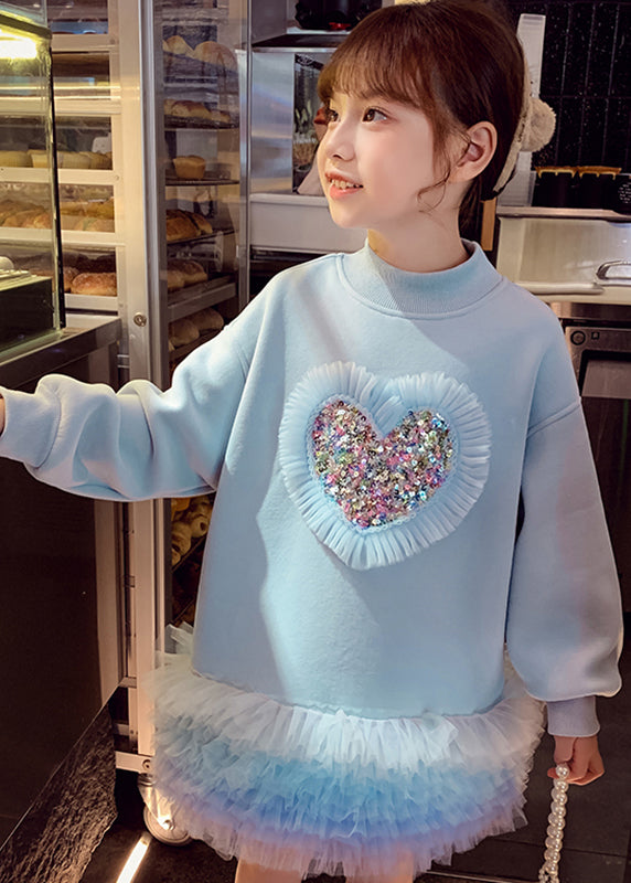 Boutique Pink Sequins Warm Fleece Kids Mid Sweatshirts Dress Spring YE026