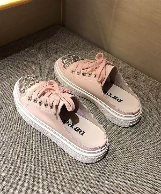 Zircon Platform Lace Boutique Up Pink Sandals Splicing Slide