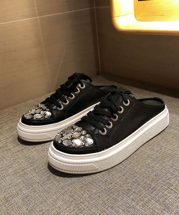 Boutique Lace Platform Up Zircon Slide Pink Sandals Splicing