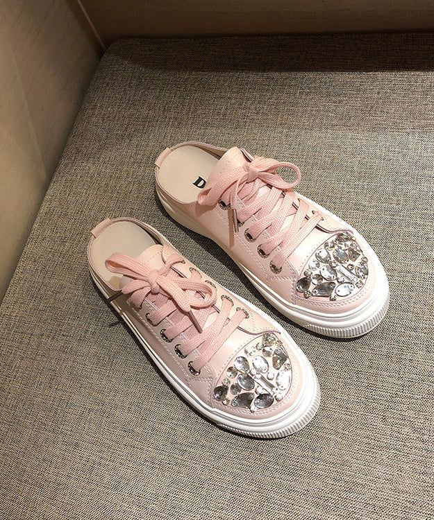 Zircon Platform Lace Boutique Up Pink Sandals Splicing Slide