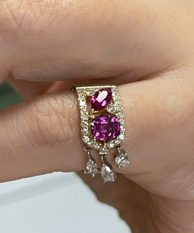 Boutique Purple Alloy Zircon Gem Stone Tassel Rings QJ028