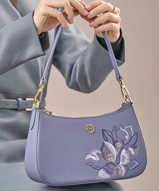 Bag Embroideried Leather Purple Boutique CrossBody Calf