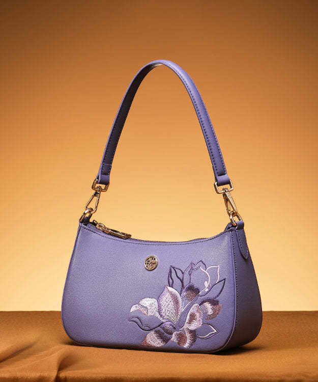 Bag Embroideried Leather Purple Boutique CrossBody Calf