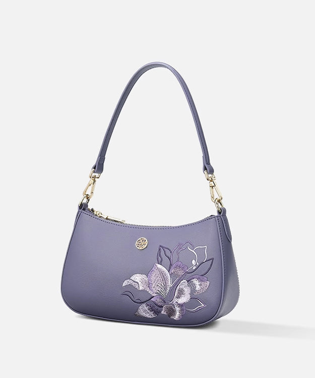 Bag Embroideried Leather Purple Boutique CrossBody Calf