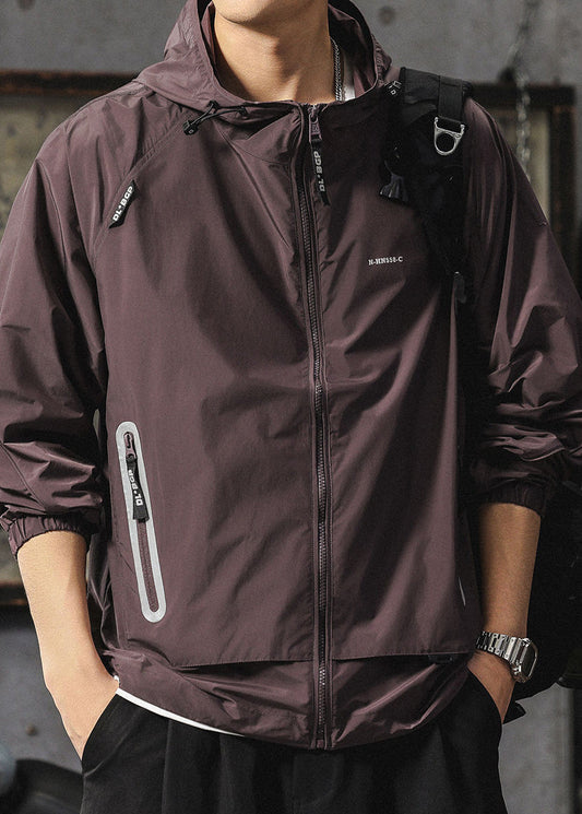 Hooded Mens UPF 50+ Boutique Purple Coat Summer Zippered