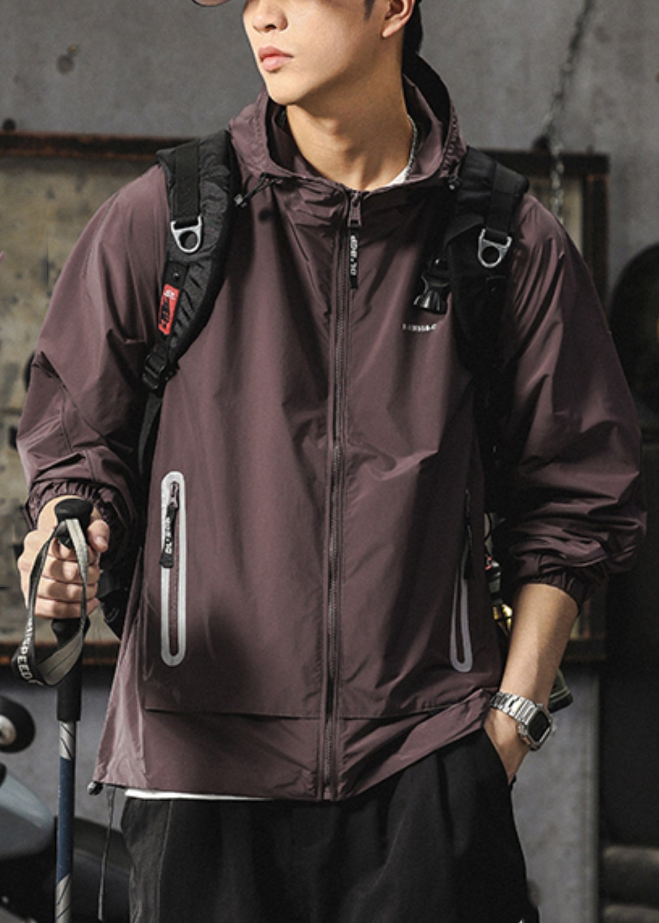 Hooded Mens UPF 50+ Boutique Purple Coat Summer Zippered