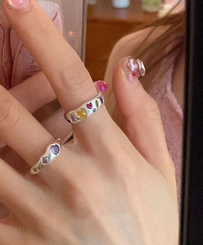 Rainbow Asymmetrical Stainless Steel Set Boutique Rings Three Love Piece Zircon