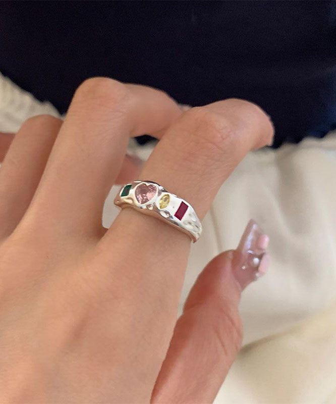 Rainbow Asymmetrical Stainless Steel Set Boutique Rings Three Love Piece Zircon