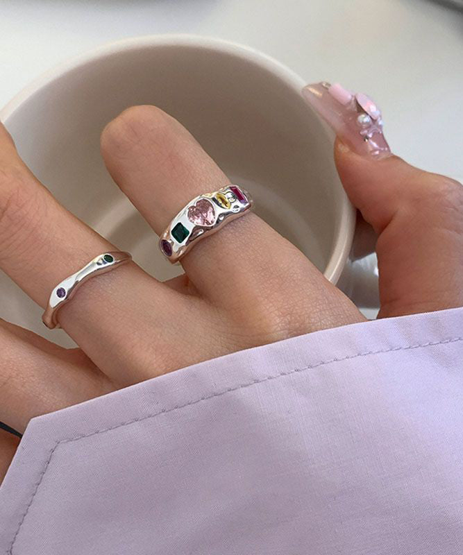 Rainbow Asymmetrical Stainless Steel Set Boutique Rings Three Love Piece Zircon