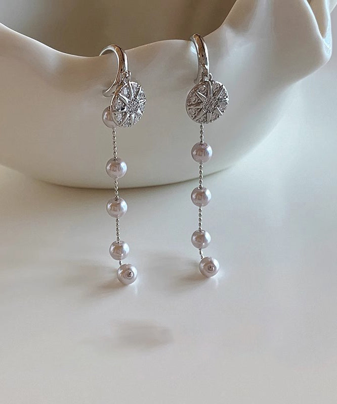 Boutique Pearl Silk Drop Silver Sterling Overgild Zircon Earrings