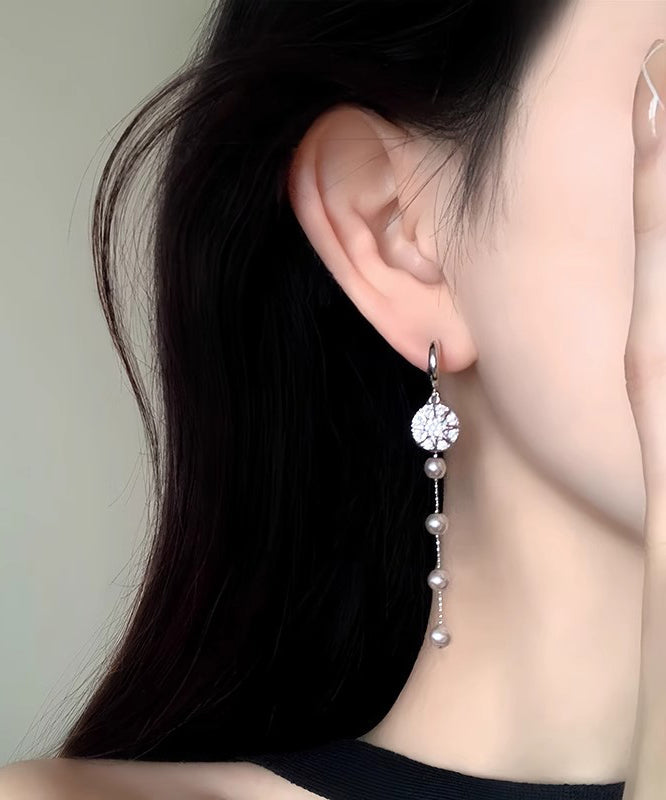 Boutique Pearl Silk Drop Silver Sterling Overgild Zircon Earrings