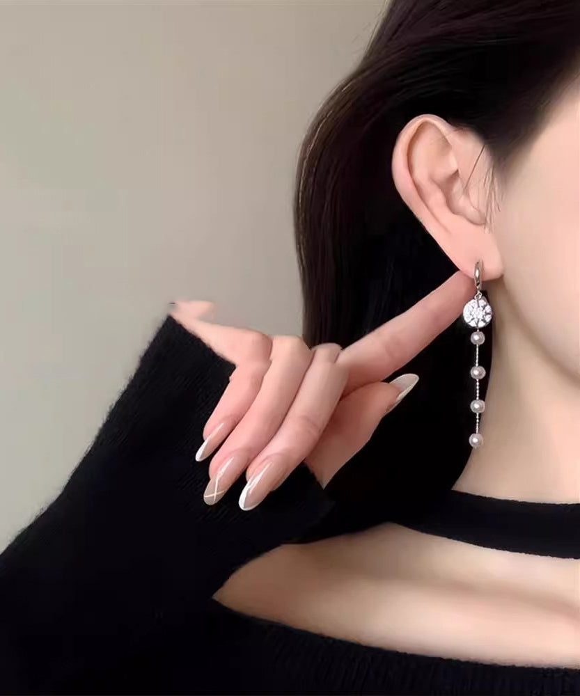 Boutique Pearl Silk Drop Silver Sterling Overgild Zircon Earrings