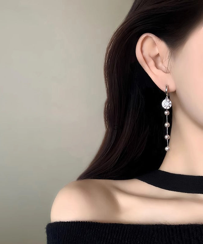 Boutique Pearl Silk Drop Silver Sterling Overgild Zircon Earrings