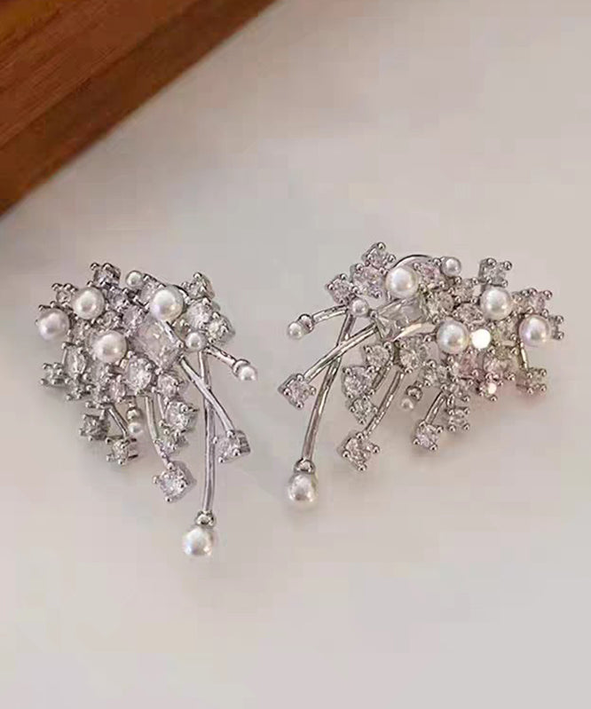 Silver Silk Snowflake Boutique Stud Earrings Sterling Zircon