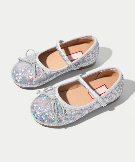 Buckle Flat Boutique Feet Silvery Shoes Kids Strap Bow Sequins