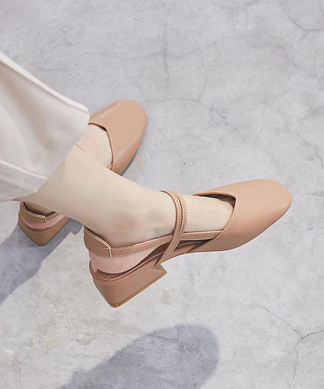 Chunky Boutique Leather Beige Sandals Splicing Faux