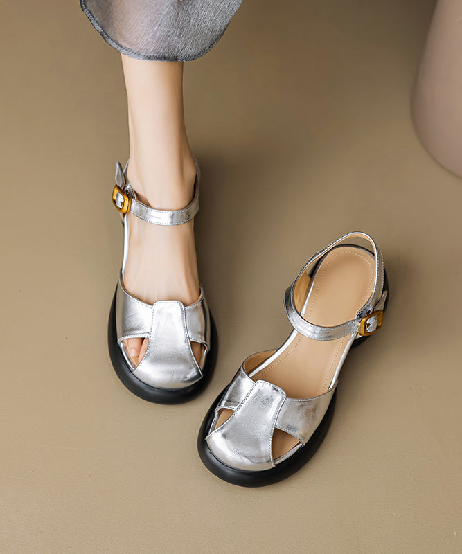 Chunky Sheepskin Buckle Boutique Splicing Sandals Yellow Strap