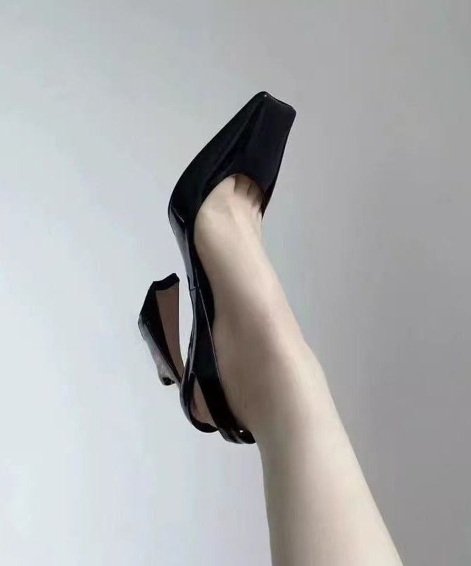 Sheepskin Black Heel Boutique Splicing Toe Square Sandals High