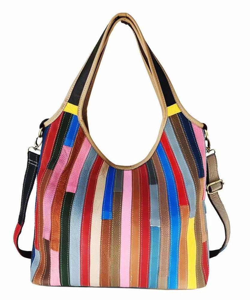 Sac à main en cuir de veau rayé colorblock Boutique HJ1044