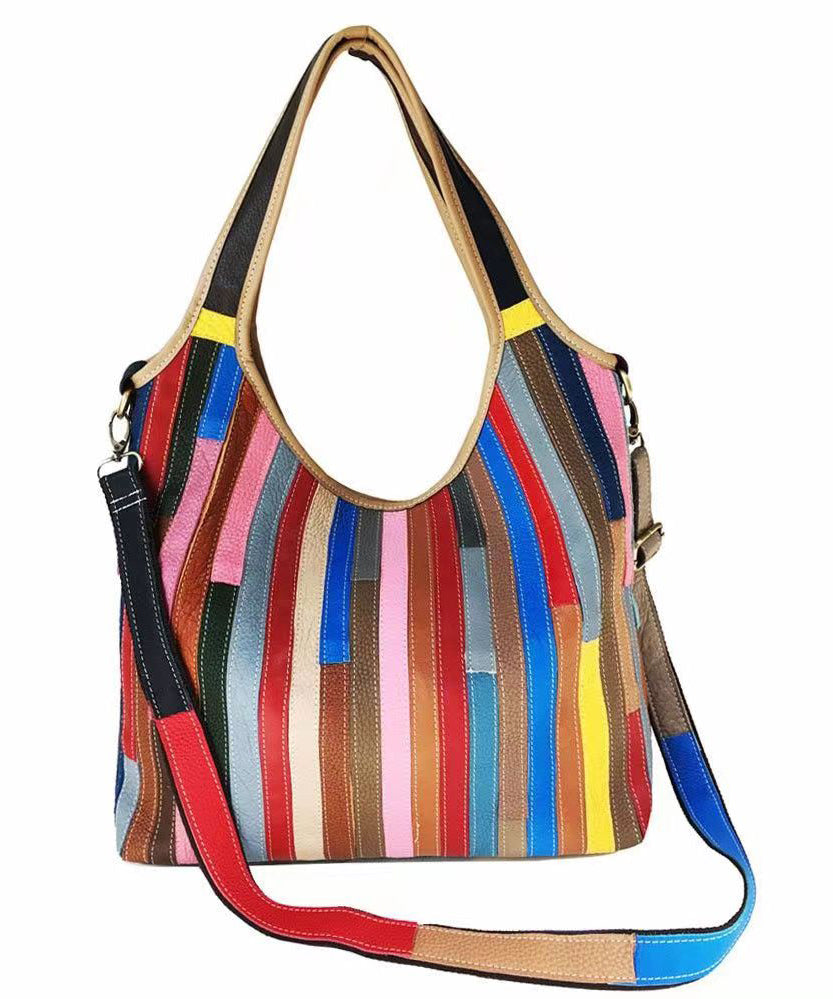 Sac à main en cuir de veau rayé colorblock Boutique HJ1044