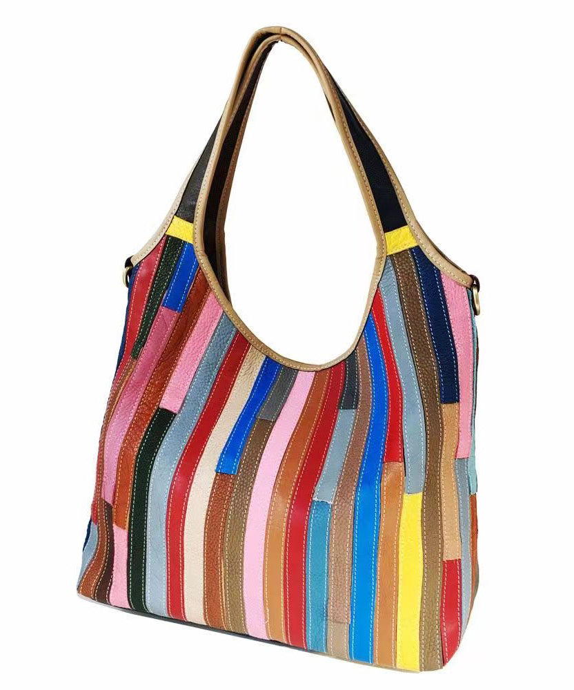 Sac à main en cuir de veau rayé colorblock Boutique HJ1044