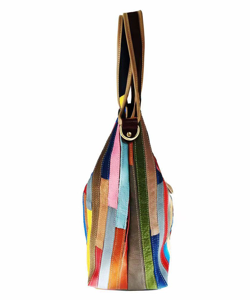 Sac à main en cuir de veau rayé colorblock Boutique HJ1044