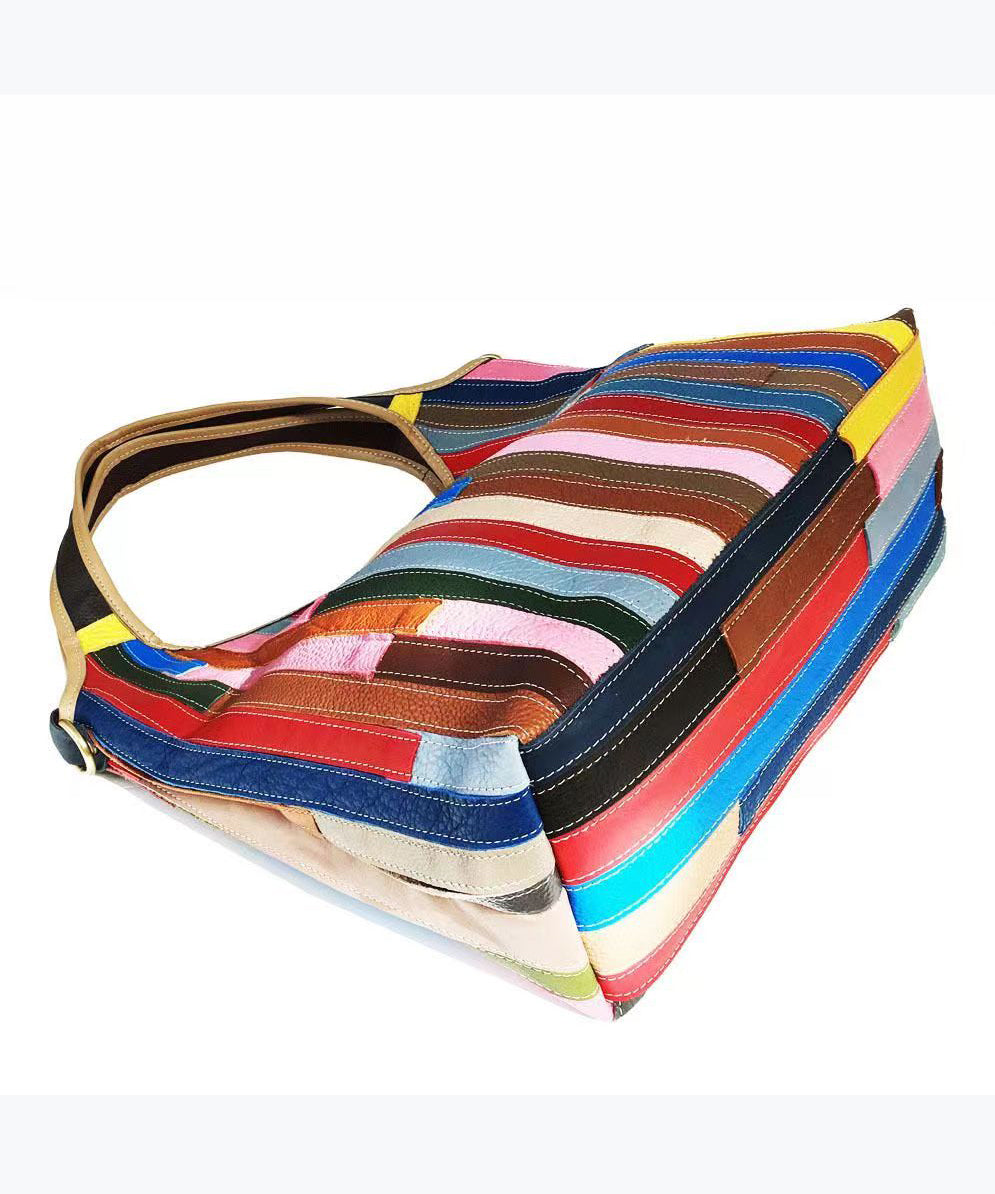 Sac à main en cuir de veau rayé colorblock Boutique HJ1044