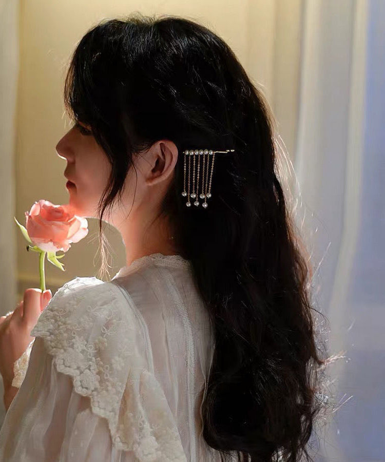 Crystal White Copper Boutique Overgild Hairpin Pearl Tassel