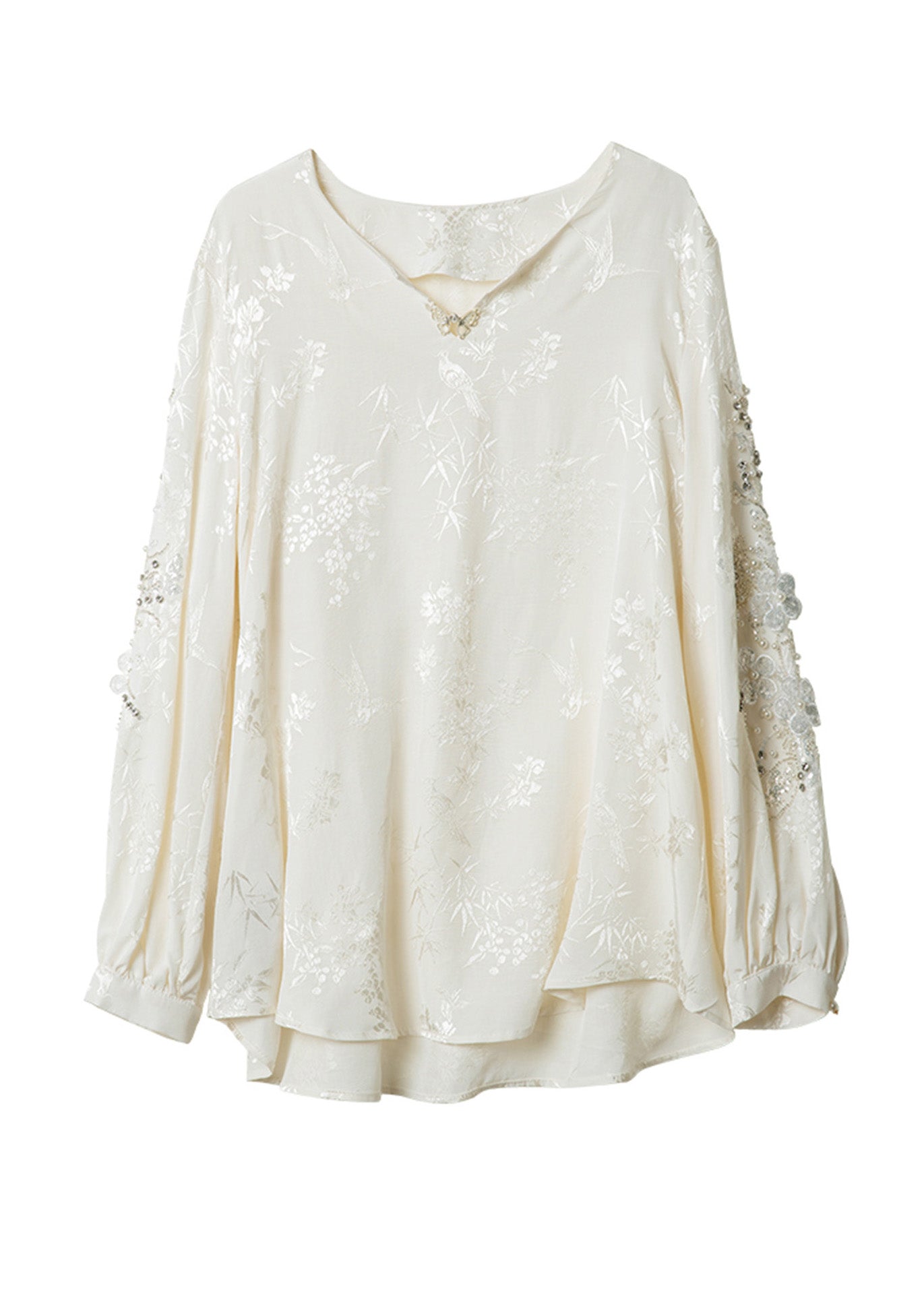 Neck V Bead Shirt White Chiffon Sequins Spring Nail Boutique