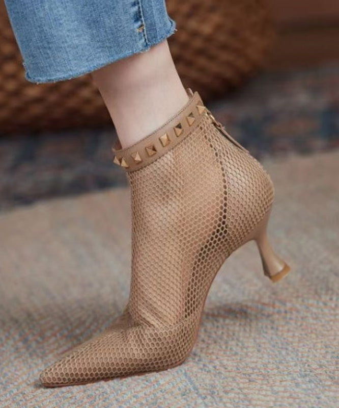 Mesh Splicing Breathable Rivet Toe Boots Pointed Black